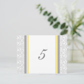 Hochzeitskarten Lemon Gray Damask Tischnummer (Stehend Vorderseite)