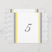 Hochzeitskarten Lemon Gray Damask Tischnummer (Vorne/Hinten)