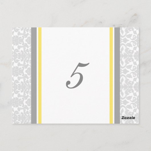 Hochzeitskarten Lemon Gray Damask Tischnummer (Rückseite)
