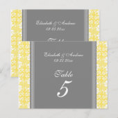 Hochzeitskarten Lemon Gray Damask Tischnummer (Vorne/Hinten)