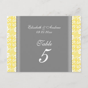 Hochzeitskarten Lemon Gray Damask Tischnummer