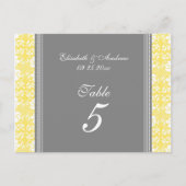 Hochzeitskarten Lemon Gray Damask Tischnummer (Vorderseite)
