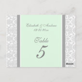 Hochzeitskarten Minze Grau Damask Tischnummer (Rückseite)
