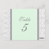 Hochzeitskarten Minze Grau Damask Tischnummer (Rückseite)