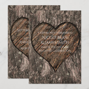 Hochzeitskarten mit Herz in Baumstamm geschnitzt i Einladung