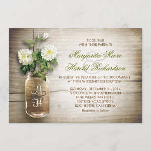 Hochzeitskarten mit Mason-Glas und weißen Blumen Einladung