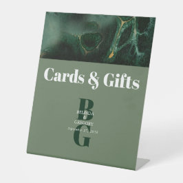 Hochzeitskarten mit moderner grüner Marmorplatte Sockelschild