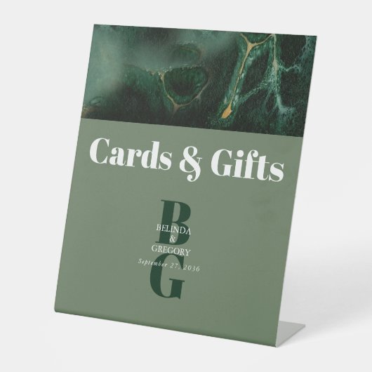 Hochzeitskarten mit moderner grüner Marmorplatte Sockelschild (Vorderseite)