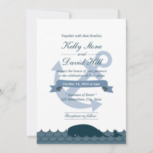 Hochzeitskarten mit nautischem Anker & Blauwal Einladung