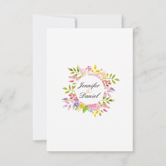 Hochzeitskarten mit rosa Blumenkranz Einladung (Rückseite)