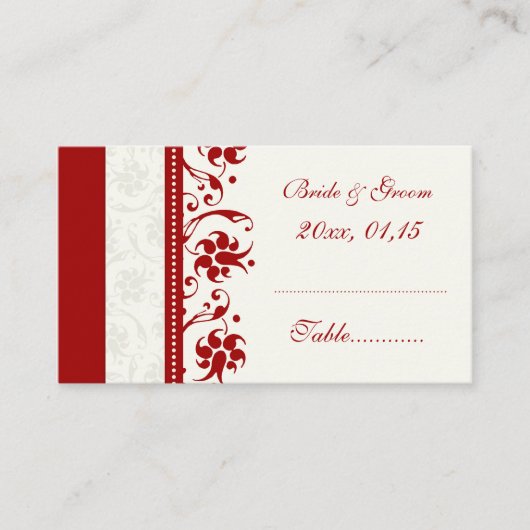 Hochzeitskarten mit rotem Flor Platzkarte (Vorderseite)