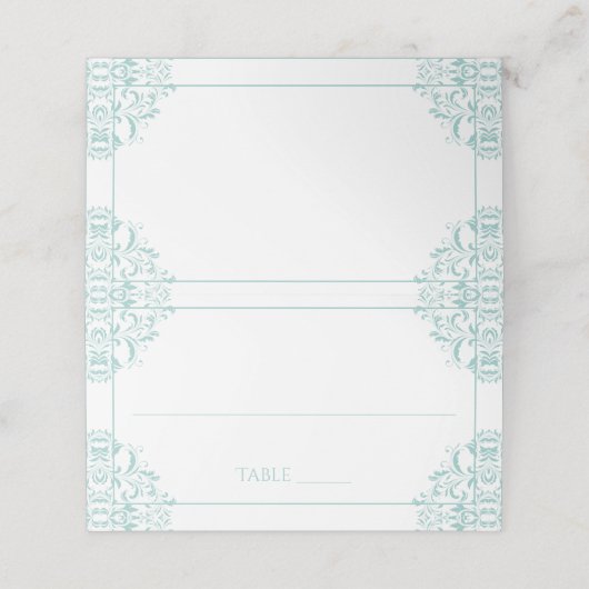 Hochzeitskarten | Nadine (Light Turquoise Blue) Platzkarte (Außenseite Aufgefaltet)