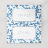 Hochzeitskarten Names Chintz Blue White Floral Platzkarte (Außenseite Aufgefaltet)