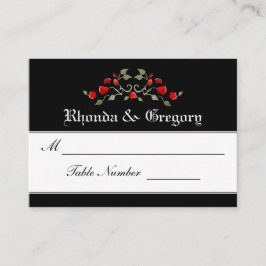 Hochzeitskarten - Schwarz und Rote Rose passen zus Platzkarte