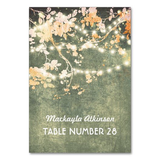 Hochzeitskarten-Stringbeleuchtung Zweige Tischnummer (Vorderseite)