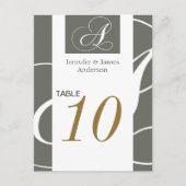 Hochzeitskarten Tischnummer Gold Silver Monogram (Vorderseite)