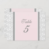 Hochzeitskarten Tischnummer Rosa Grau Damask (Vorne/Hinten)