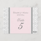 Hochzeitskarten Tischnummer Rosa Grau Damask (Rückseite)