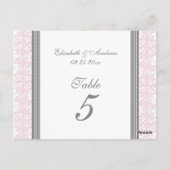 Hochzeitskarten Tischnummer Rosa Grau Damask (Rückseite)