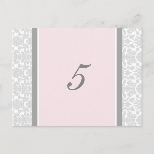 Hochzeitskarten Tischnummer Rosa Grau Damask (Vorderseite)