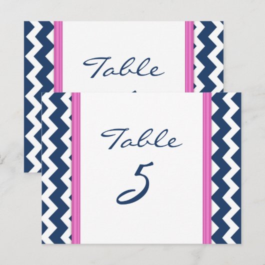 Hochzeitskarten Tischnummer Rosa Zickzack (Vorne/Hinten)