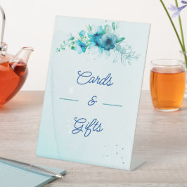 Hochzeitskarten und Geschenke der blauen Blume Sockelschild