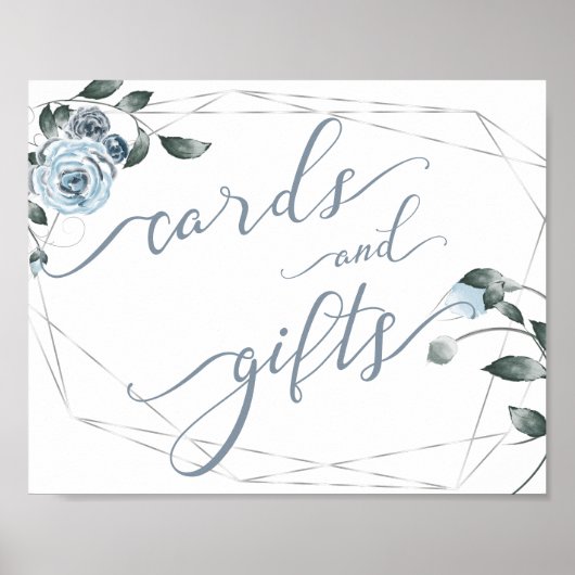 Hochzeitskarten und Geschenke Dusty Blue Floral Si Poster (Vorne)