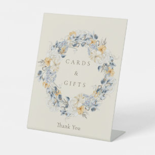 Hochzeitskarten und Geschenke für blaugelbe Blumen Sockelschild