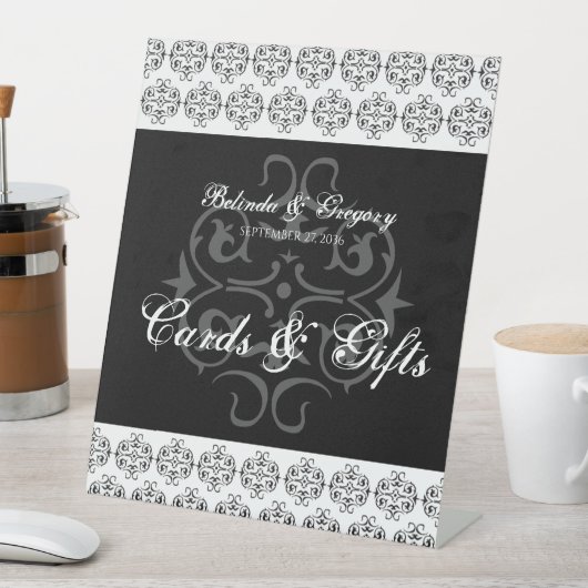 Hochzeitskarten und Geschenke für Schwarz-Weiß-Kal Sockelschild (In Situ)