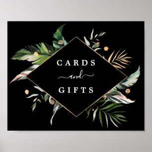 Hochzeitskarten und Geschenke in tropischen Blätte Poster