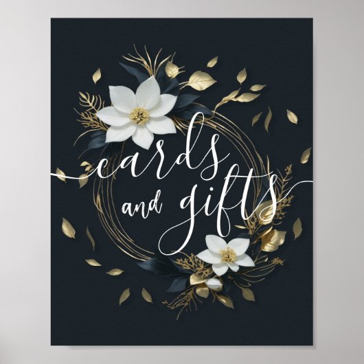 Hochzeitskarten verschenken Chic White Gold Floral Poster (Vorne)