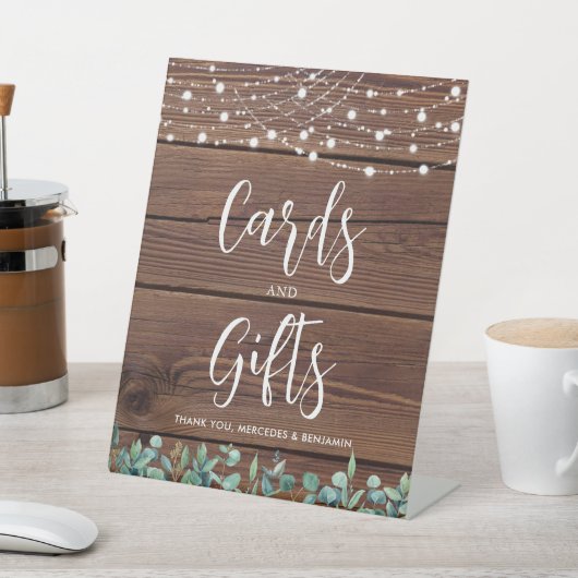 Hochzeitskarten verschenken rustikale Grünstreifen Sockelschild (In SItu)