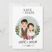 Hochzeitskartenbrille und Bräutigam-Cartoon Save The Date (Vorderseite)