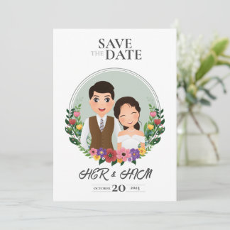 Hochzeitskartenbrille und Bräutigam-Cartoon Save The Date