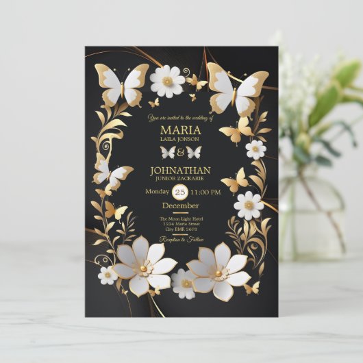 Hochzeitskartenschmetterlinge Einladung (Stehend Vorderseite)