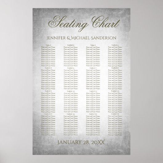 Hochzeitskartentabelle Vintages Silber Poster (Vorne)