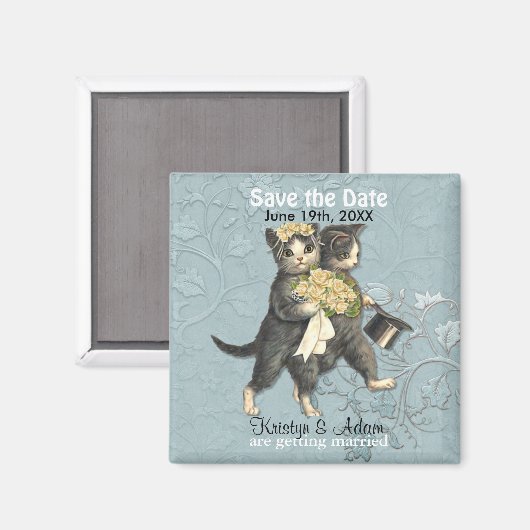 Hochzeitskatzen Das Datum Magnete speichern - Aqua Magnet (Vorderseite/Rückseite)