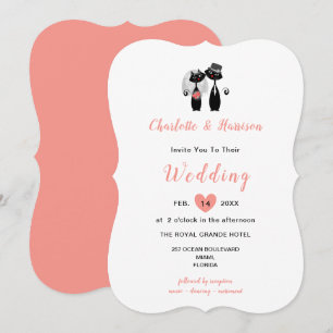 Hochzeitskatzen Elegante Schwarz-weiße Korallen Ni Einladung
