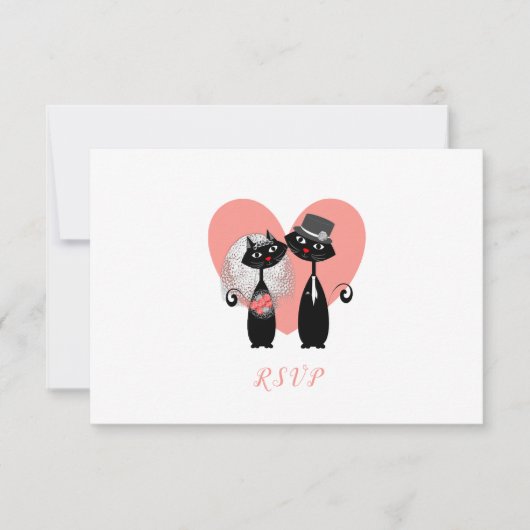 Hochzeitskatzen Elegante Schwarz-weiße Korallen Ni RSVP Karte (Vorderseite)