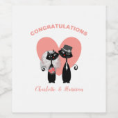 Hochzeitskatzen Elegante Schwarz-weiße Korallen Ni Weinetikett (Einzelnes Label)