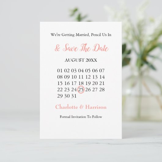 Hochzeitskatzen Schwarz-weiß Korallen Niedlich Save The Date (Stehend Vorderseite)