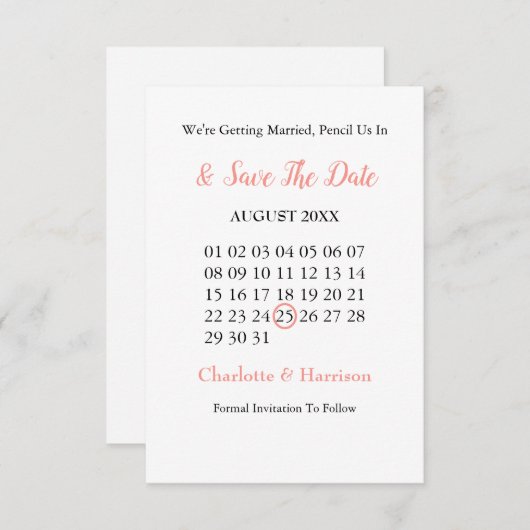 Hochzeitskatzen Schwarz-weiß Korallen Niedlich Save The Date (Vorne/Hinten)