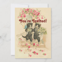 Hochzeitskatzen Vintage Soft Gold Einladung