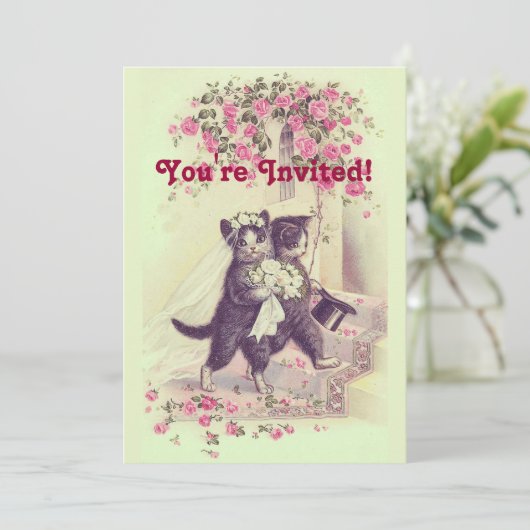 Hochzeitskatzengrün Einladung (Stehend Vorderseite)
