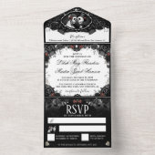 Hochzeitskelette Schwarz & Rote Rose Elegante All In One Einladung (Innen Boden)