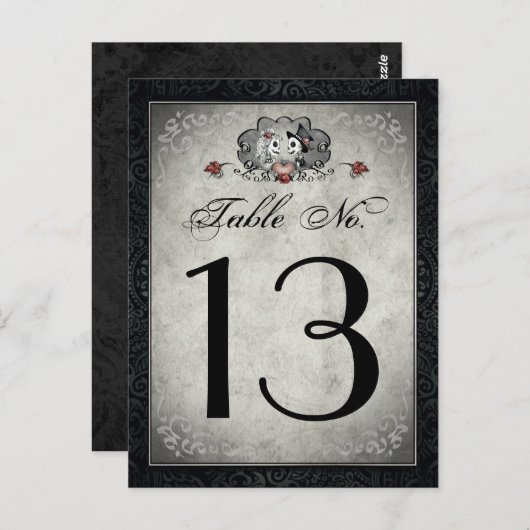 Hochzeitskelette Schwarzes Grau & Herz Tischnummer (Vorne/Hinten)