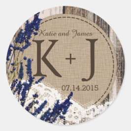 Hochzeitskennzeichen für holzlavenderne Spitzen-Ru Runder Aufkleber