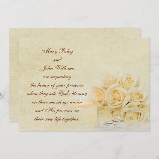 Hochzeitskerze und Rose Einladung (Vorne/Hinten)