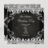 Hochzeitskhalkboard Schwarze Vintage Spitze Silver Einladung (Vorne/Hinten)