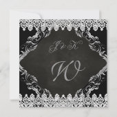 Hochzeitskhalkboard Schwarze Vintage Spitze Silver Einladung (Rückseite)